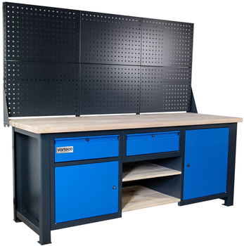 Stół narzędziowy składany z nadstawką do warsztatu z szufladami, półkami i szafkami DP 2028