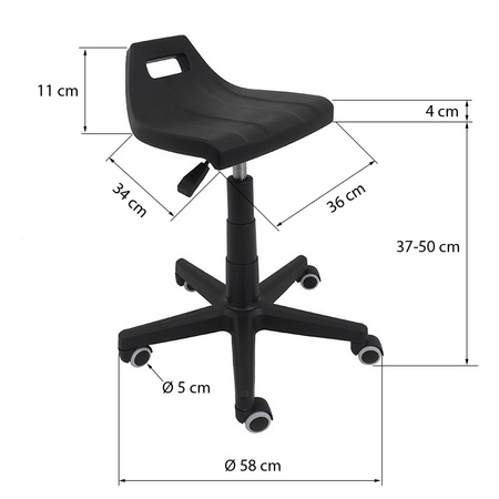 Taboret przemysłowy czarny na kółkach VTPK