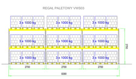 Regał paletowy metalowy cynkowany 270 x 110 x 839 cm 3 x 1000 kg/ poziom VWS03