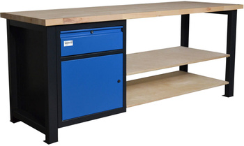 Stół montażowy z półkami, szufladą i szafką do warsztatu DP 2034