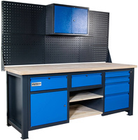 Stół warsztatowy metalowy z nadstawką do warsztatu z szufladami, półkami i szafkami DP 2032